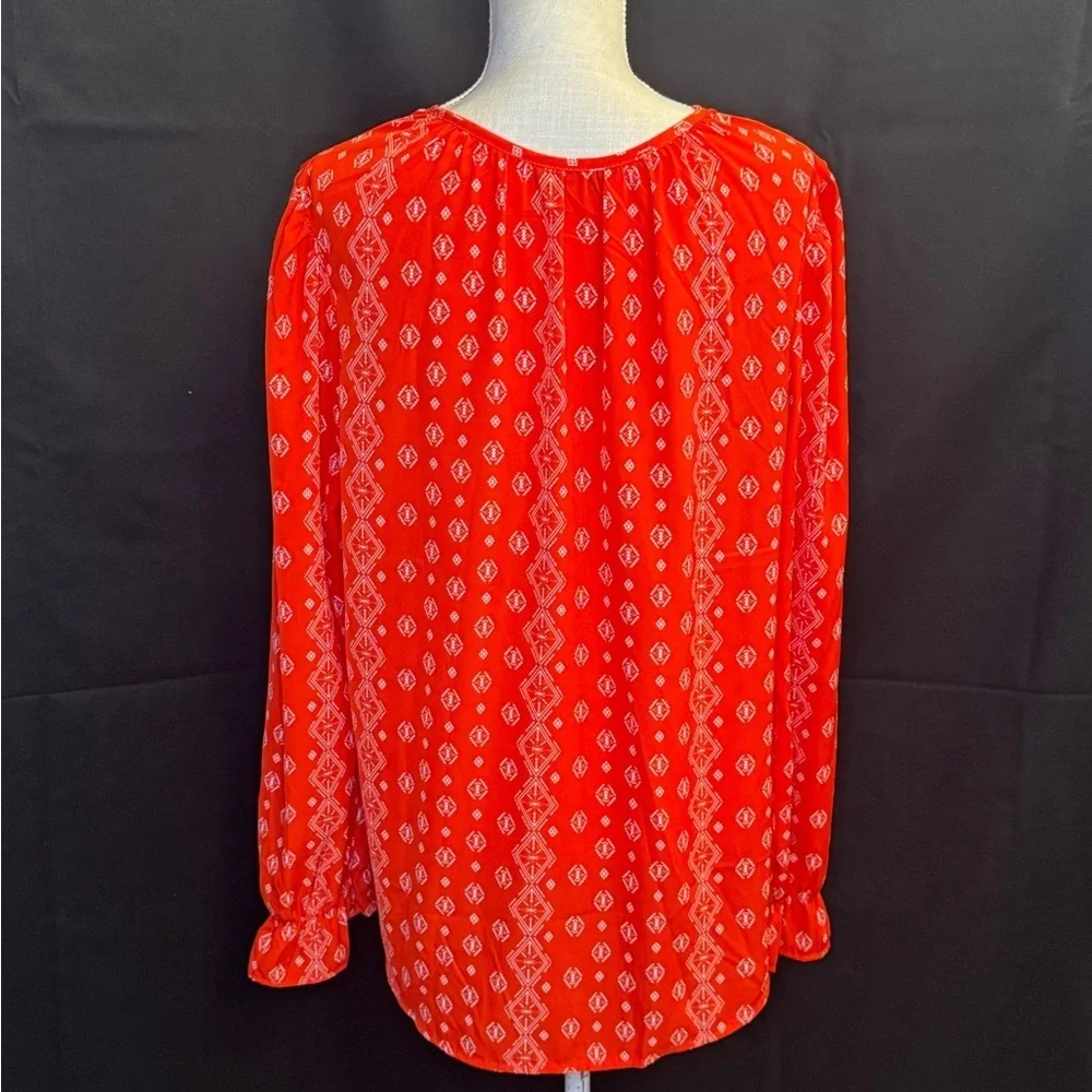 Elegant Red/Orange Boho Peasant Blouse with Pattern